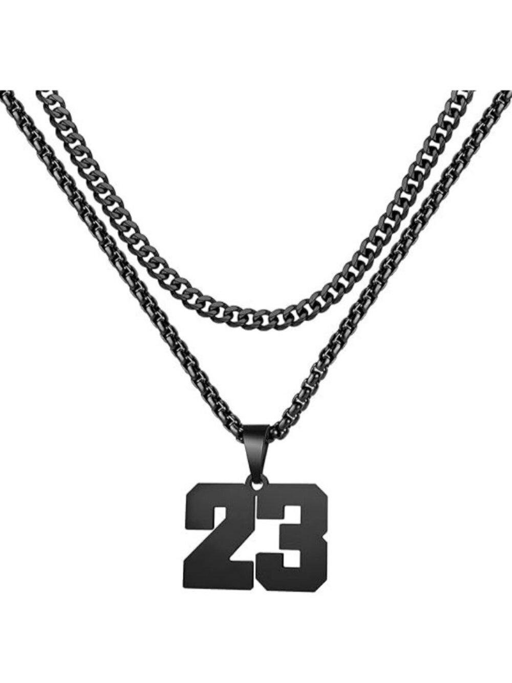 Number 23 Black Jersey Number Layered Cool Sports Necklaces